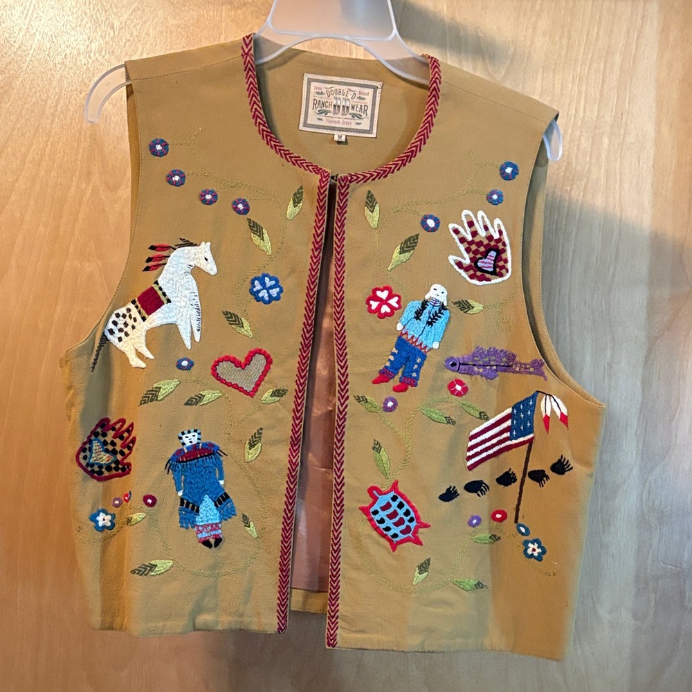 Double D Ranch Vintage Tan Vest with Embroidery; Size M